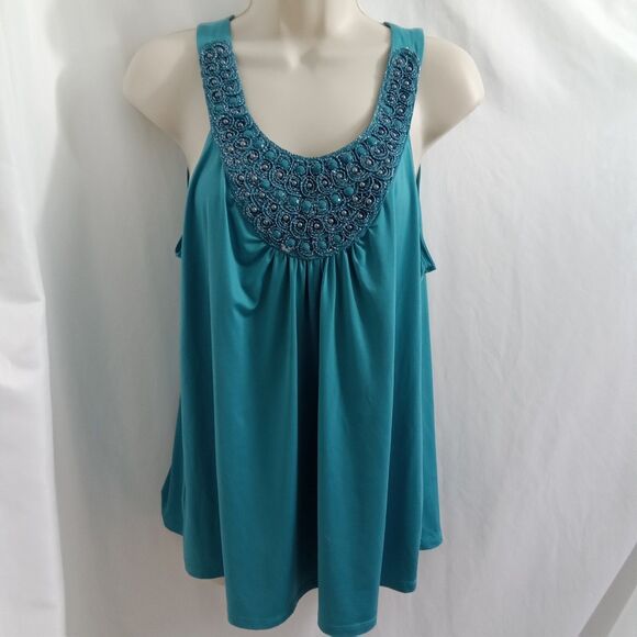 Iz Byer Tops - iz‎ Byer Tank Beaded Blue Pleated Women XL